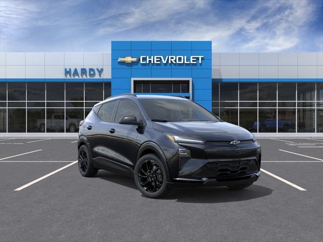 2027 Chevrolet Bolt RS in Mosaic Black Metallic — front three-quarter view