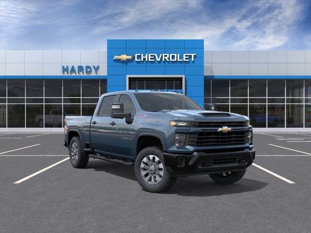 2026 Chevrolet Silverado 2500 HD Custom in Lakeshore Blue Metallic — front three-quarter view